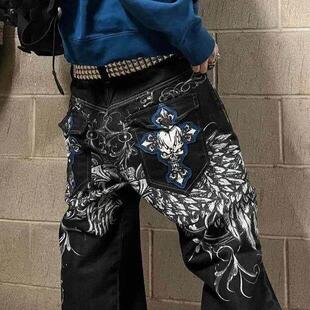 Pattern Jeans Gothic Skeleton High Hop Geometric Hip Y2K