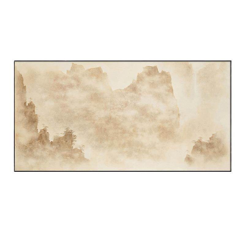 极简客厅茶室装饰画新中式蓝色棕色山水禅意挂画民宿酒店壁画