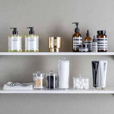 样板房卫生间浴室层架沐浴液组合饰品摆件护肤棉签盒网红摄影道具