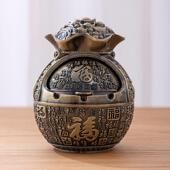 覆古百福烟灰缸防风带盖子创意个性 家用客厅床头桌面有盖古风烟缸