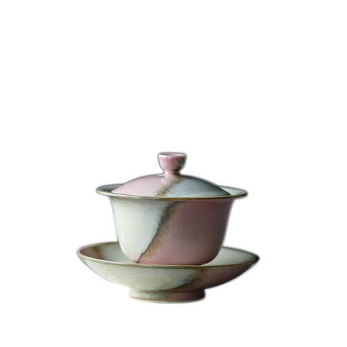 柴粉色茶碗景德镇窑变釉开片纯手工中式精致茶具女生泡茶碗三才碗