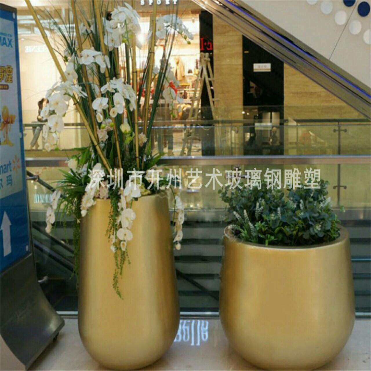 商场玻璃钢花盆景观艺术品落地花盆户外别墅酒店美陈花瓶花器摆件