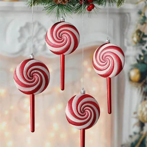4Pcs Christmas Big Lollipop Candy Cane Pendant Xmas Tree