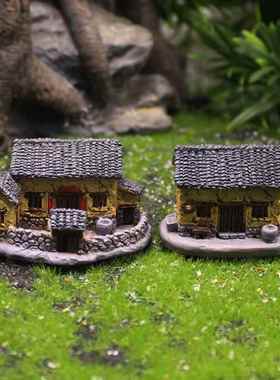 彷真老房子装饰小摆件苔藓微景观乡村茅草屋模型新款配件树脂工艺