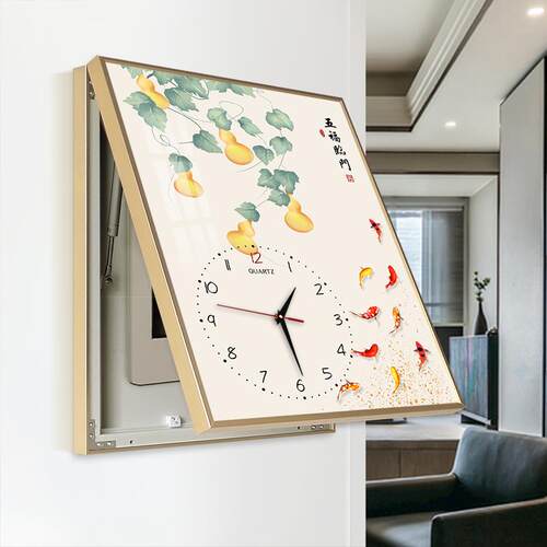 创意中式新中式电箱饰画竖款电装箱表时钟遮挡电闸盒电源开关挂画