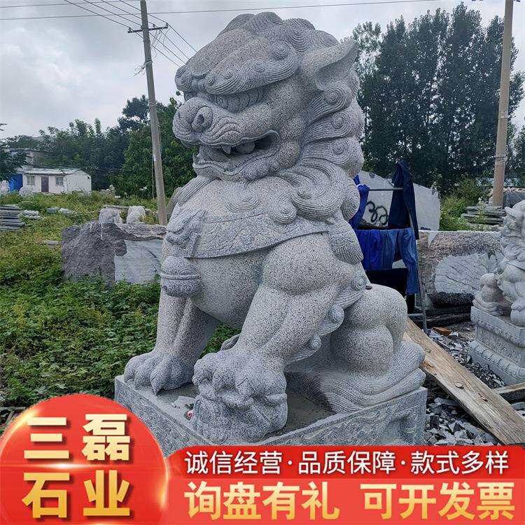 别墅庭院门前一对石雕狮子石雕麒麟汉白玉石雕花岗岩青石动物石雕