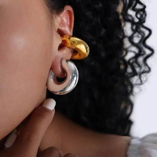 Punk Non Piercing Stainless Steel Gold Color Chunky Ear Cuff