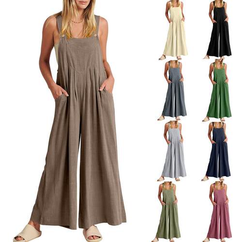 Women's cotton and linen overalls jumpsuit
