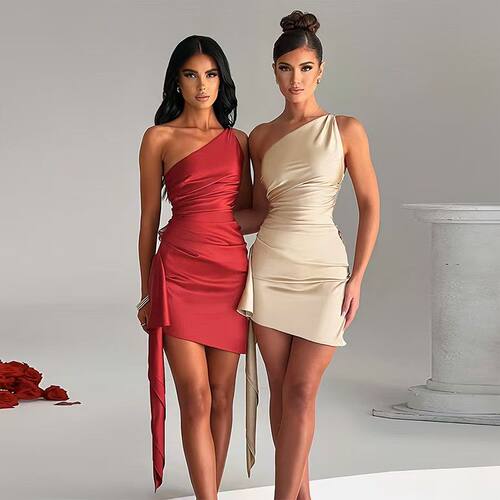 1Pc Backless Frill Trim Bodycon Dress, Strapless, Fashion