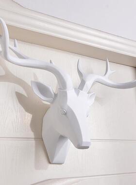 美式家居树脂饰品鹿头壁挂酒吧复古装墙上装饰品白色鹿头装饰壁挂