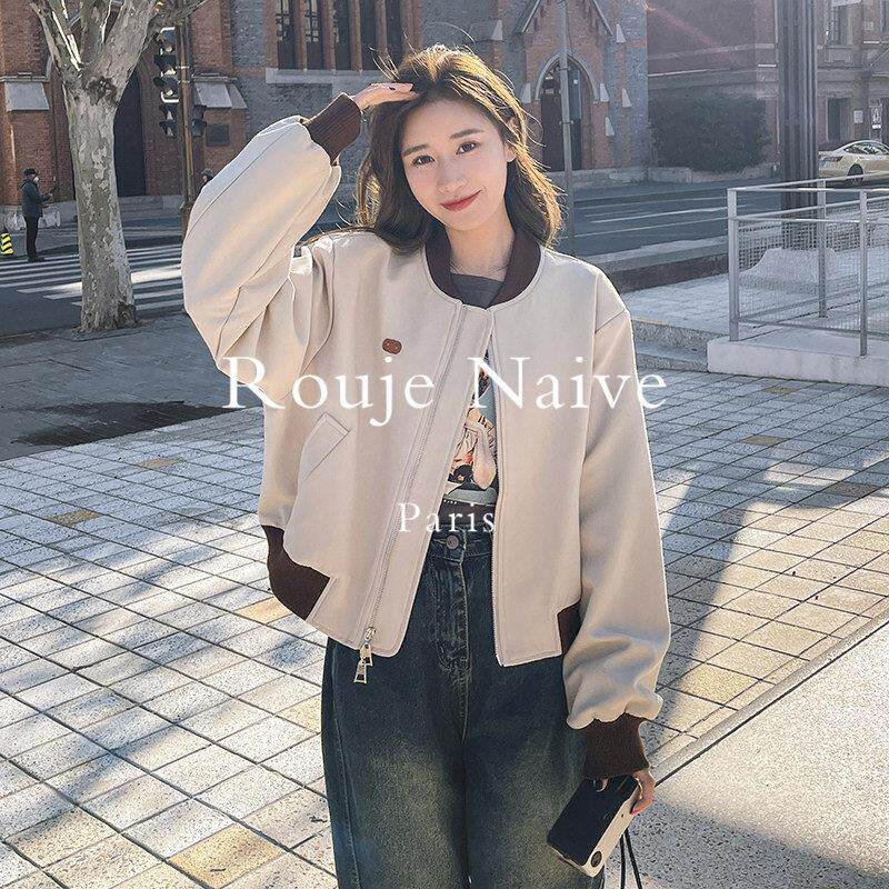 Rouje Naive美式撞色棒球服短外套新2026早春韩系学院风夹克上衣