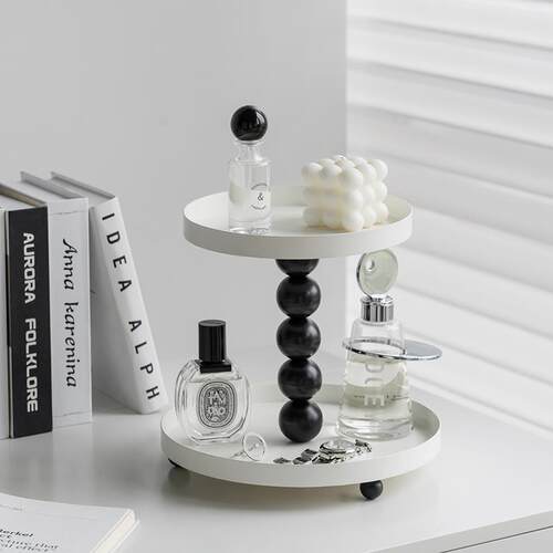 LivingPlus简约桌面收纳玄关双层香薰托盘置物架轻奢创意摆件家用