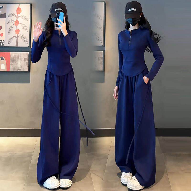 香港代购时尚套装女春季新款半拉链立领运动衫香蕉裤休闲运动两件