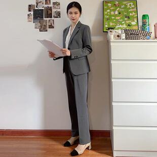面试西装套装女秋冬气质通勤大学生正装小个子灰色西服外套工作服