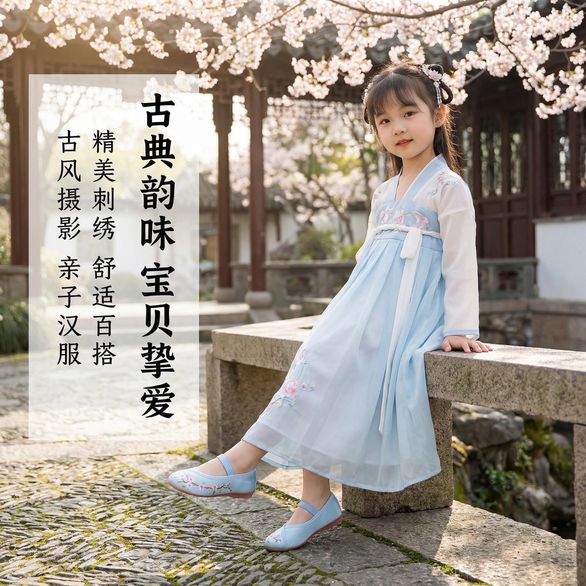 女童汉服鞋新款儿童古风鞋子新中式旗袍布鞋女款中国风公主绣花鞋图片