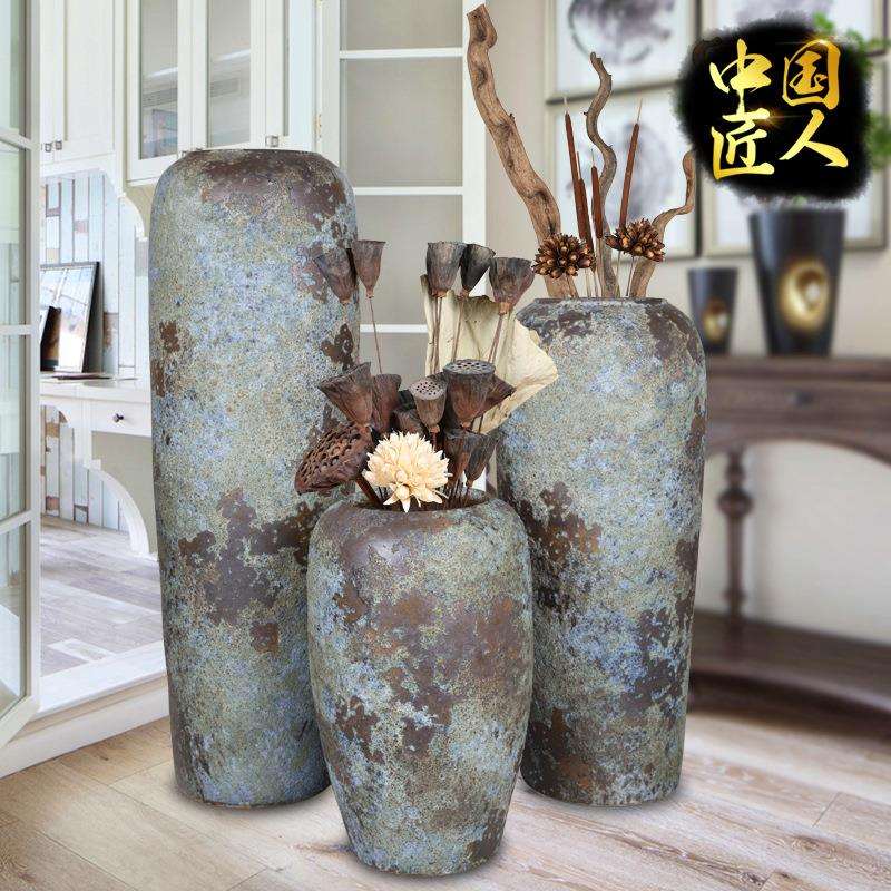景德镇手工落地大号粗陶瓷罐插干支餐厅酒店摆设花瓶复古盆坛子缸