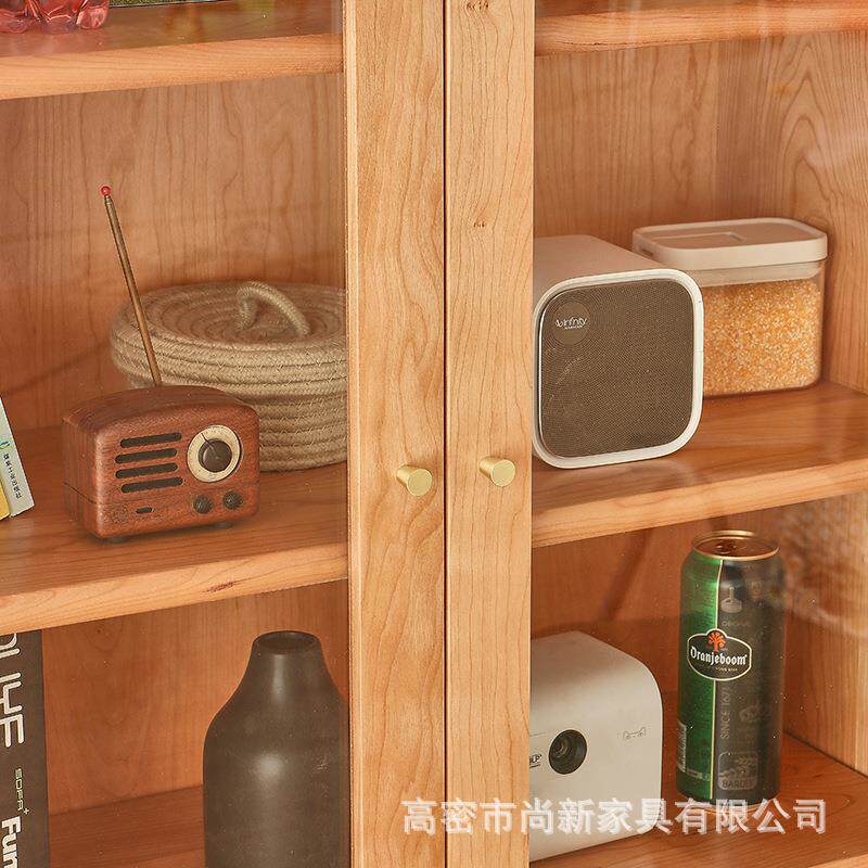 实木书柜北欧樱桃书双门书橱木白橡木物璃原木落地置柜日式玻门橱