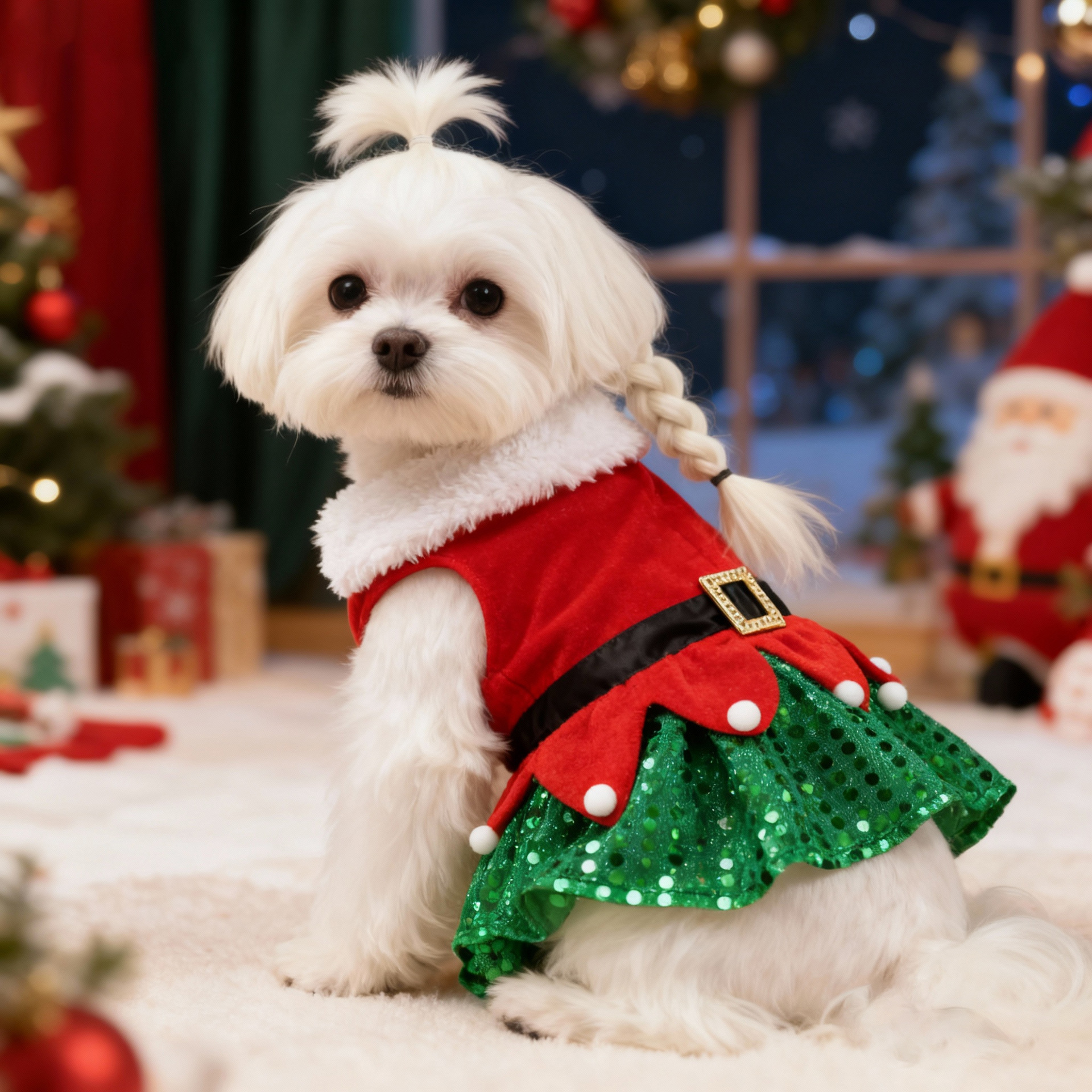 圣诞老人宠物狗金丝绒衣服雨衣