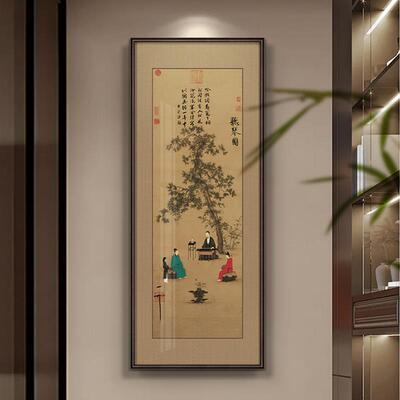 听琴图覆古山水画画新中式玄关装饰画画竖版走廊过道挂画画传世名
