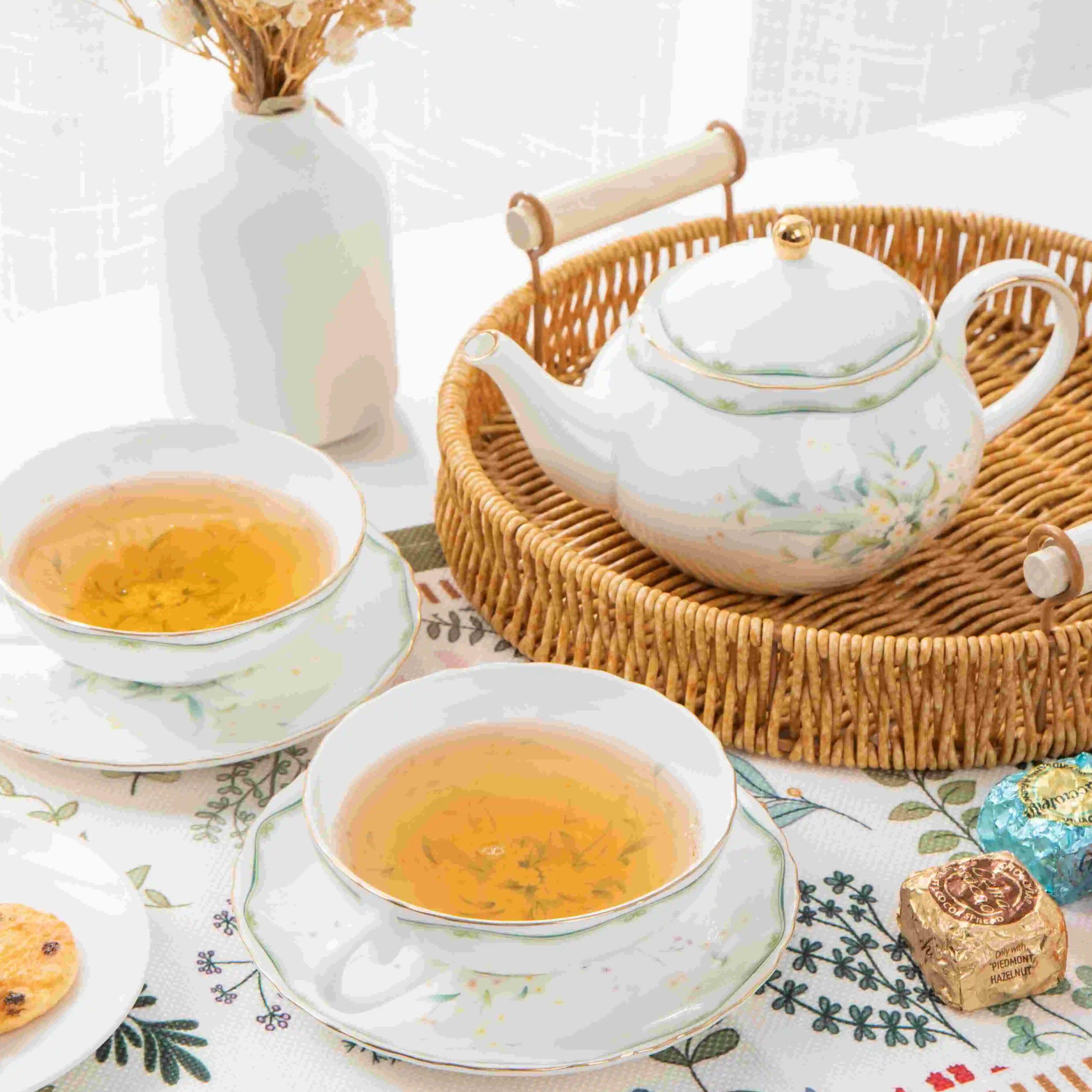 中秋骨瓷茶具套组日式咖啡壶咖啡杯碟田园风茶壶茶水杯下午茶茶杯