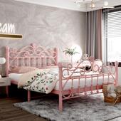 单人米床现代艺1网铁米加厚.双人床加固8铁架公主北欧床简约1红床