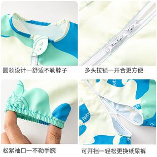 儿童连体罩衣秋冬季男童宝宝画画防水防脏婴儿爬行爬爬服女童外穿