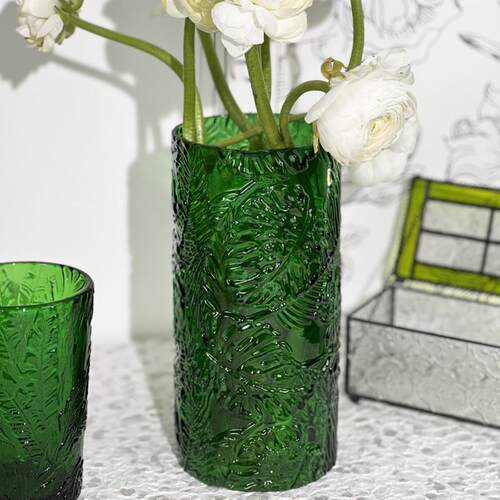 天台华莲复古森林 浪漫田野森系美式家居绿色玻璃花瓶咖啡厅新中