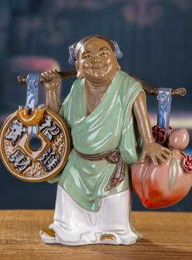 正品物财神招财童子石湾仔中式家居装饰品客厅书小房公摆件陶瓷人