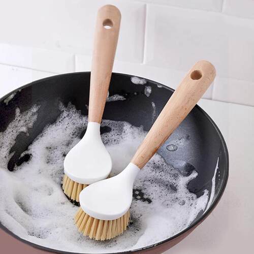 Wooden Pot Scrub Brush with Long Handle, Multi-functional Ki