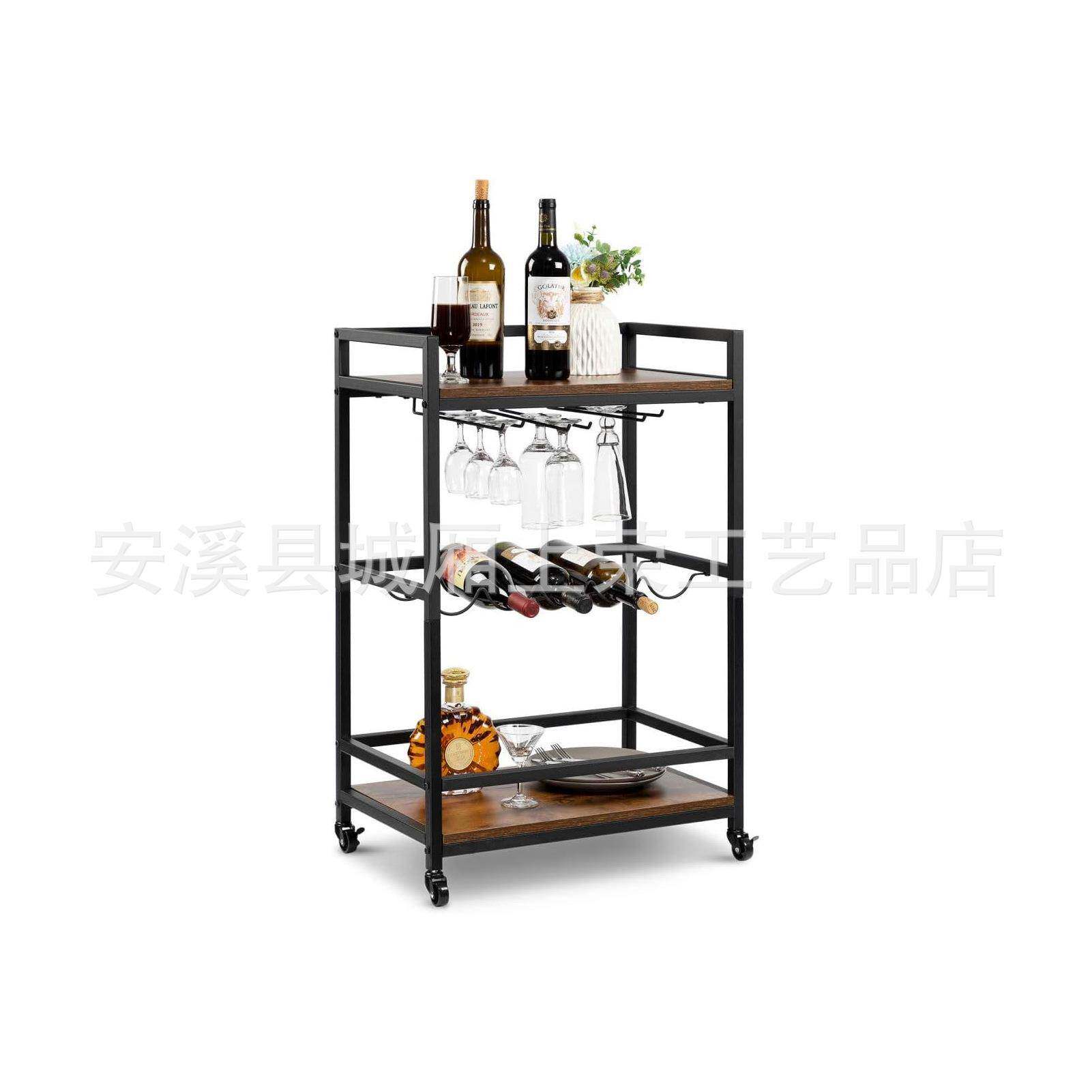 欧式家庭酒水车手推车移动金色餐车餐边柜茶水车高档小推车置物架