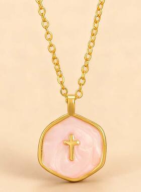 1pc of Elegant Enamel Cross Necklace - Small Alloy Cross