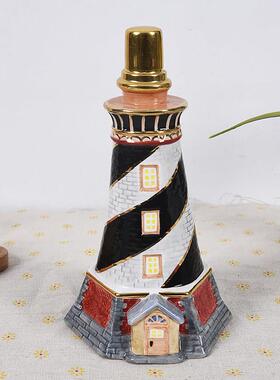 38包邮外单烫金陶瓷指航灯塔液体蜡烛灯地中海家居装饰品摆件摆设