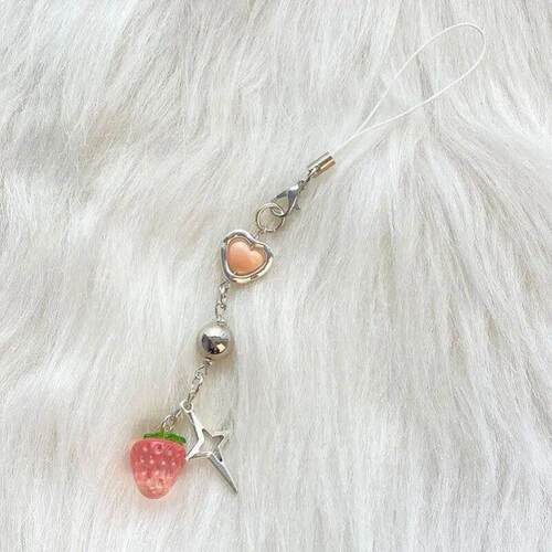 Ins Sweet Pink Strawberry Mobile Phone Chain Metal Acrylic