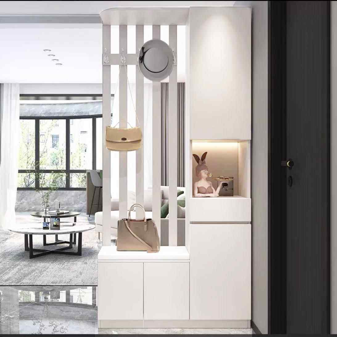 实木玄关柜入户门厅隔断柜现代简约一体鞋柜奶油风屏风储物柜包邮