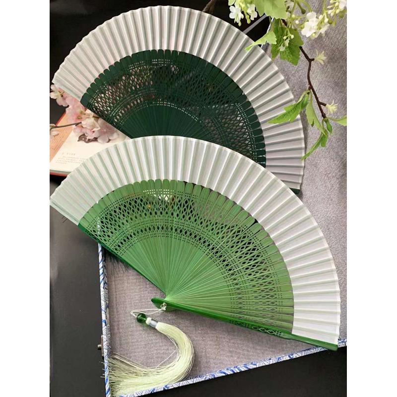绿色夏天折扇随身便携旗袍古风扇子女式小跳舞汉服复古蹈古典折叠