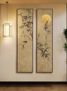 新中式入户门玄关装饰画画禅意茶室走廊过道竖版挂画画侘寂风客厅