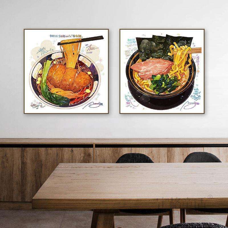 日式装饰画日料店拉面馆寿司店美食小吃挂画啤酒海鲜卡通插画壁画