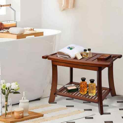 柚木浴凳跨境物双淋浴凳可挂毛巾浴104室长方形层淋喷头防置滑浴