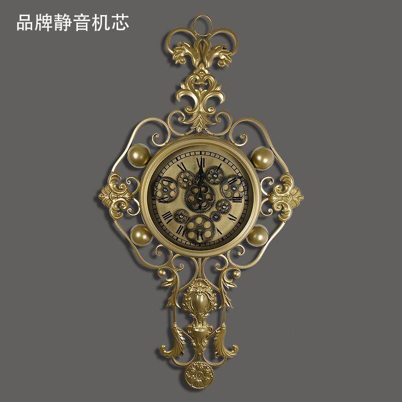 复古美式时钟室内仿古装饰静音挂钟客厅齿轮金属时钟家用创意钟表