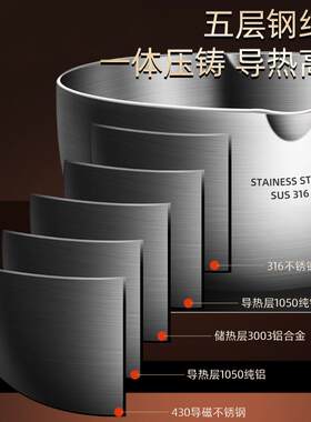 严选日式雪平锅316不锈钢奶锅宝宝辅0食锅家用无涂层不粘煮面小锅