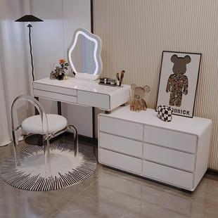 化妆代梳妆一体简轻收现纳奢实桌柜木奶油卧室斗风极简约意梳527