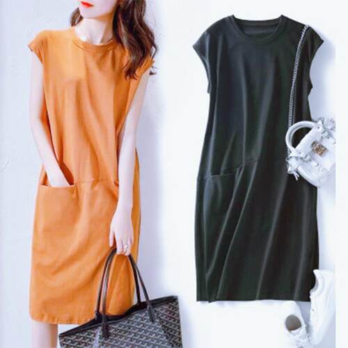 Slimming T-shirt Dress Mid length Fairy Girl Skirt Splicing