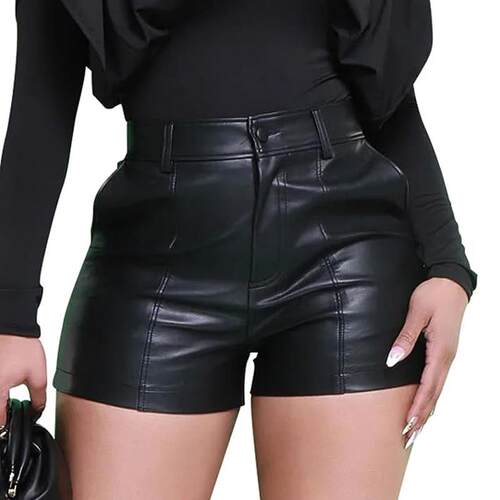 Women's Punk Style PU Leather Mini Shorts  Bottom  High