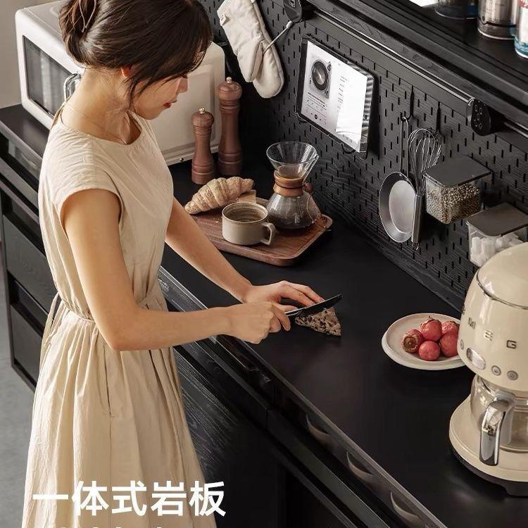 木岩板家具实木餐边柜靠墙体黑色白蜡一洞985洞板茶纳水柜置物收