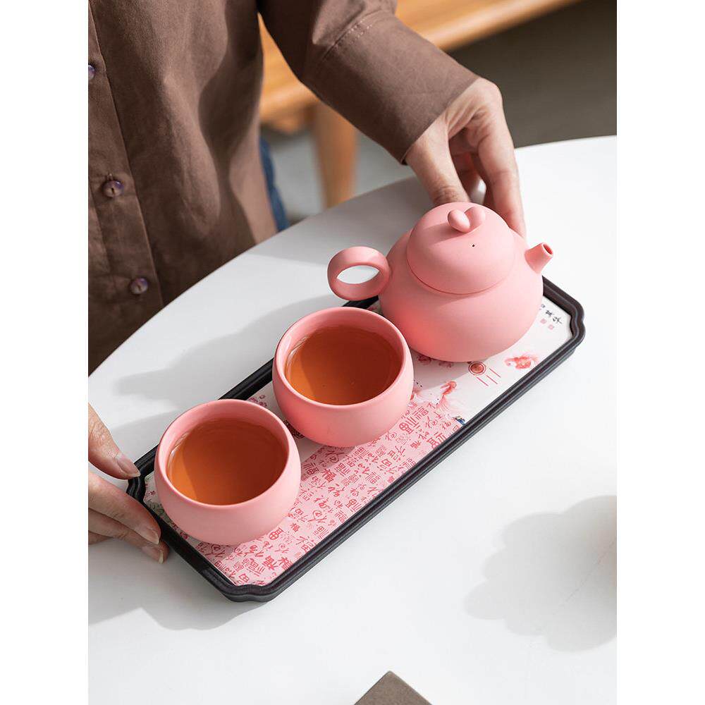 景德镇粉色紫砂西施壶一壶两杯功夫茶具干泡盘小套装家用陶瓷泡茶