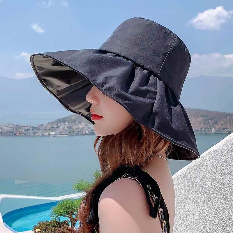 Summer black plastic sun protection hat for women with
