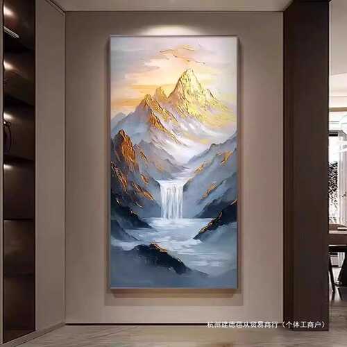 玄关手绘油画大芬村招财山水肌理画日照金山高档走廊过道挂画