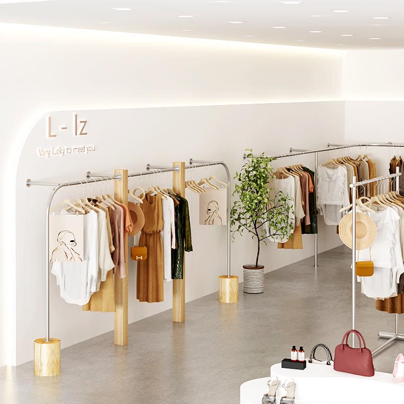 女装专用服装店货架展示架子落地式挂衣杆童装实木石头中岛陈列架