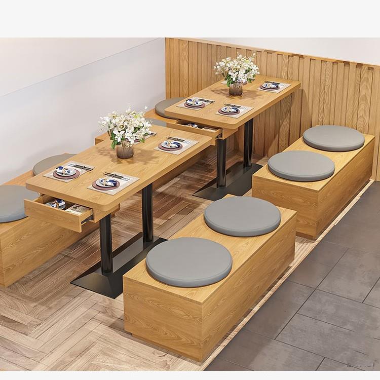 奶茶店卡座沙发靠墙网红咖啡餐厅小圆墩桌椅商用无靠背长条储物卡