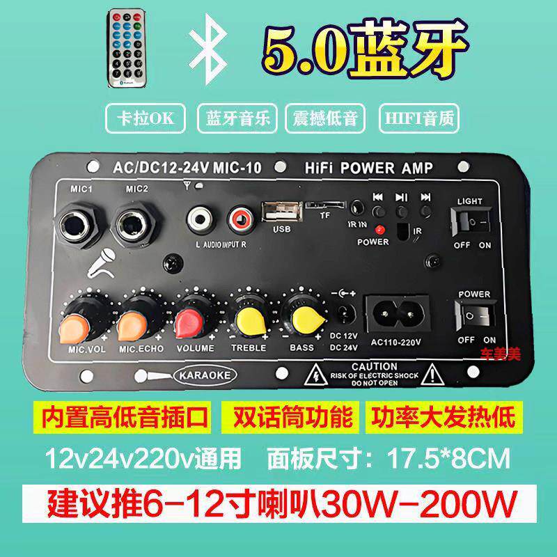 12V24V220V蓝牙功放板双话筒功能音响功放板大功率高低音主板